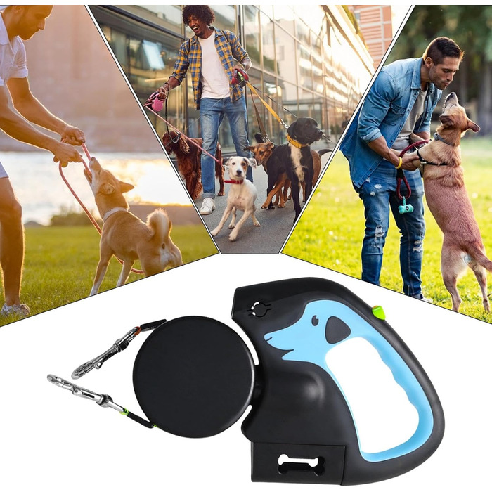 Автоматичний поводок для собак, 3 метри, подвійна ручка, міцний поводок для прогулянок, подорожей, парку, тренувань (Світло-блакитний)