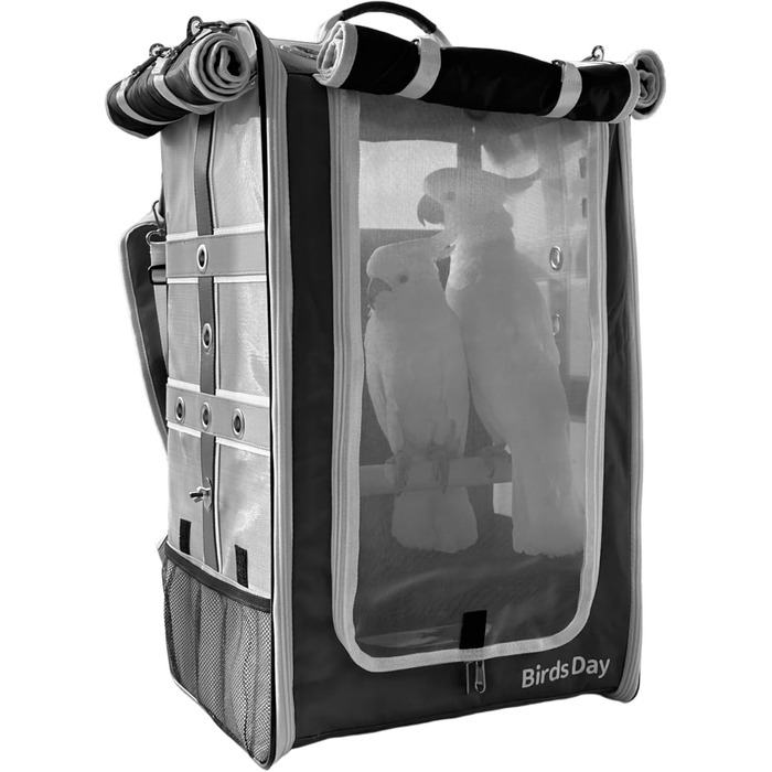 Пташиний рюкзак-переноска Birds Day для папуг, великий (L), з 2 жердочками та годівницею, нержавіюча сталь, темно-оливковий зелений