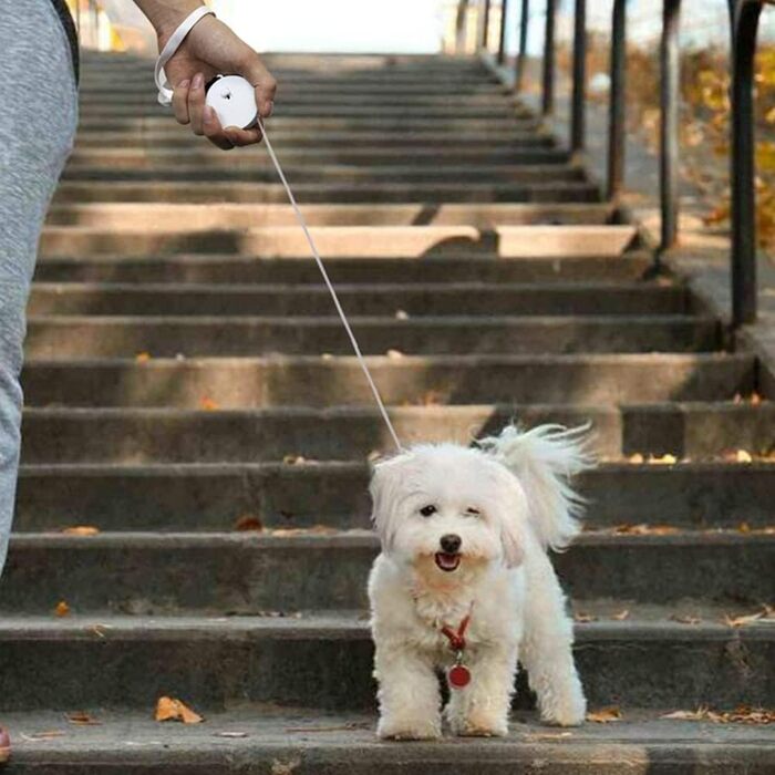Рулетка для собак MiOYOOW, 3 м, автоматична, з відбиваючим тросом, для маленьких собак і котів, біла
