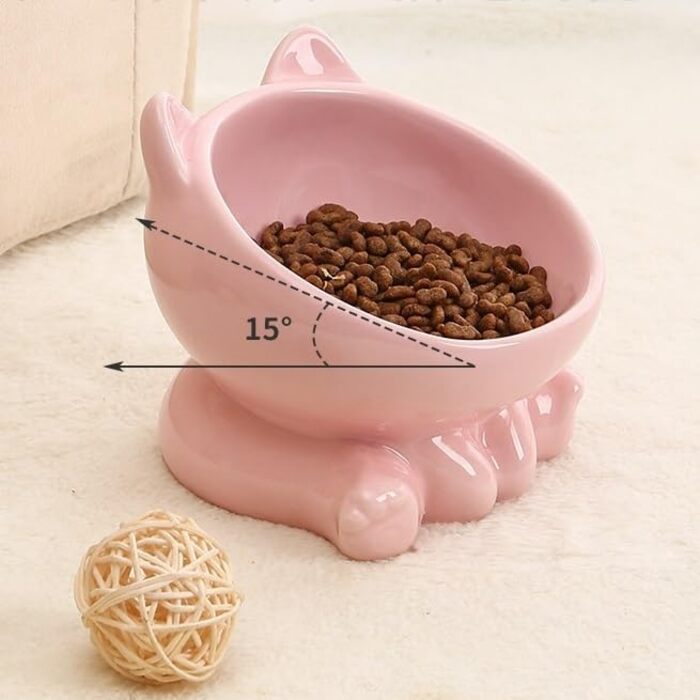 Керамічна годівниця для котів YLWX з підняттям, нахилена, захист шиї, рожева