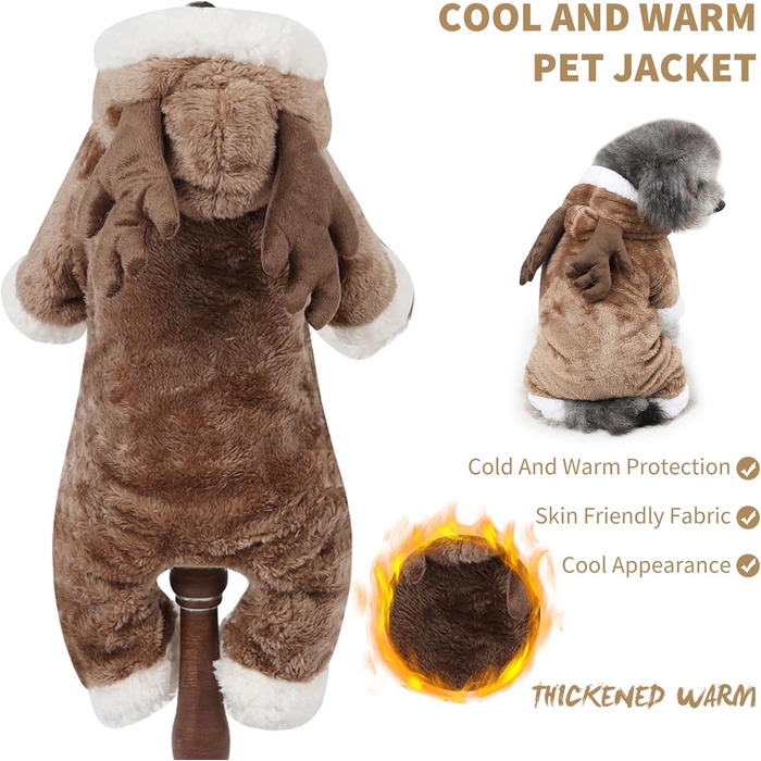 PETCUTE Зимовий теплий одяг для собак - Куртка з мультфільмом для маленьких, середніх собак, Пуловер з кнопками для Лабрадора, Чихуахуа, Французького бульдога (S, Хакі)