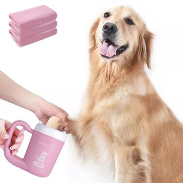 Очисник лап для собак з рушниками, портативний силіконовий пристрій для догляду за лапами, рожевий, S, рожевий