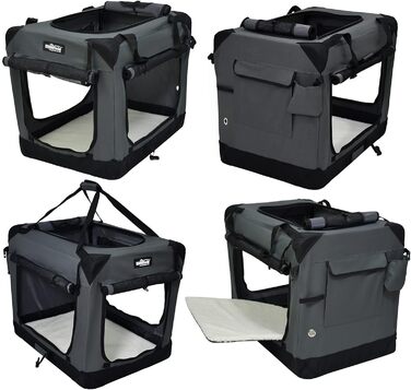 Клітка для собак EliteField з 3 дверцятами, складана, м'яка, з сумкою для перенесення та флісовою підстилкою, для дому та вулиці, 91.4 x 61 x 71.1 см