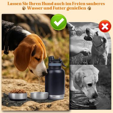 Водяна пляшка для собак на прогулянках, 1000 мл, нержавіюча сталь, з портативною мискою. Ідеально для подорожей та активного відпочинку.