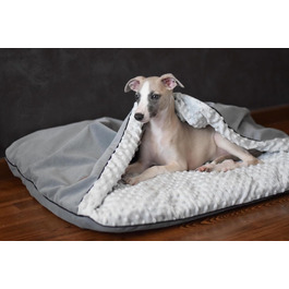 Крісло-ліжко для собак середніх та маленьких порід, м'яке ліжко для котів з капюшоном, неслизьке, пральне ліжко для домашніх тварин Lauren Design NEL (Сірий, M 80 x 60 см)