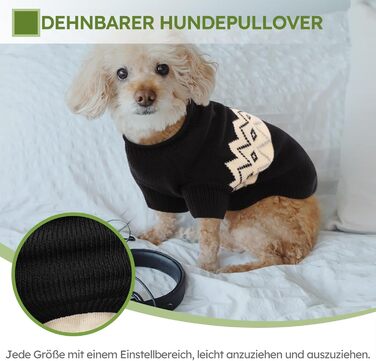 Теплий пуловер для собак Queenmore, для маленьких порід (Даксель, Французький бульдог), в'язаний, флісовий, зелений, чорний (L)