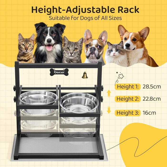 Підвищена годівниця для собак з регулюванням висоти та кута, 2 миски, антиковзаюча підстилка