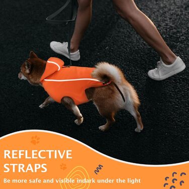Дощовик для собак Vejaoo: водонепроникний, світловідбиваючий, з капюшоном. Підходить для малих, середніх та великих собак. Колір: помаранчевий, розмір: L