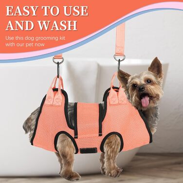 Гамак для грумінгу собак PatiencET, гамак для догляду за тваринами для котів та собак з ремінним кріпленням, петля для стрижки нігтів з обрізачем/триммером, пилка для нігтів, гребінець для тварин (S) Помаранчевий