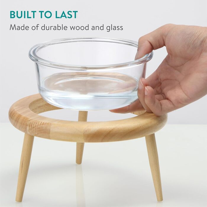 Підвищена годівниця для котів Navaris - годівниця для котів на підставці, 600 мл, скло та дерево