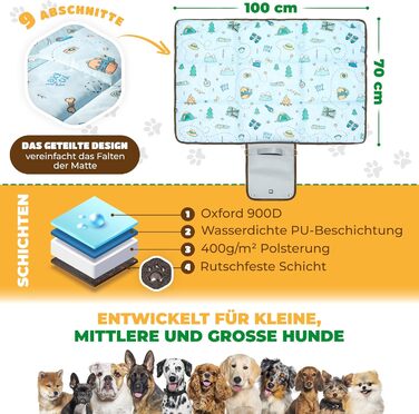 Водонепроникний килимок для собак | Зручний у подорожах, ізольований, з неслизькою поверхнею | Підходить для кемпінгу та відпочинку | Легкий, миючий, для собак