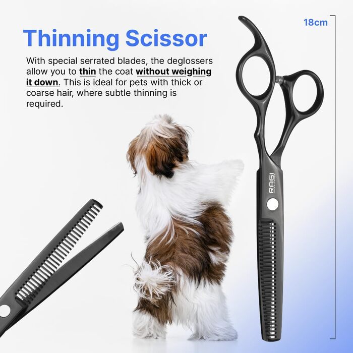 Набір професійних ножиць для собак RAGI - 4 шт. - ножиці для стрижки собак, вигнуті - ножиці для собак з круглим кінчиком - для собак та котів - чорного кольору