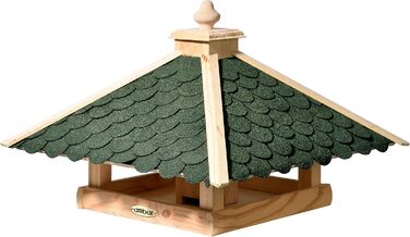 Кормушка для птахів Dobar® 44256e - дерев'яна годівниця для птахів з бітумним дахом, годівниця-вілла на ланцюжку, для саду/тераси/балкону, 39 x 39 x 30 см, зелений прямокутник