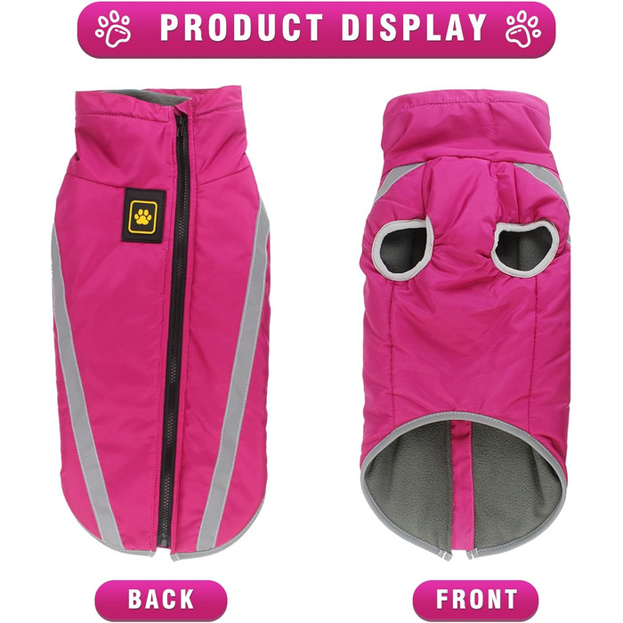 Зимова куртка для собак, тепла водонепроникна куртка для середніх та великих собак, флісова підкладка, світловідбиваючі елементи, для Лабрадора, Бульдога, Самоеда (5XL/60см, Рожевий)