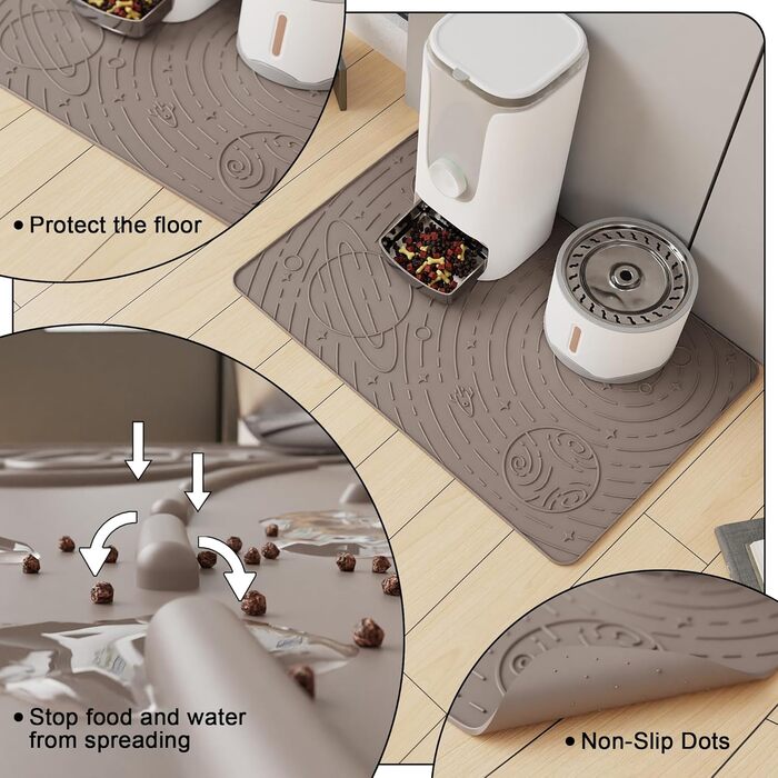 Підкладка під миску для собак та котів OHMO, 60x40 см, силіконова, неслизька, водонепроникна, бежева