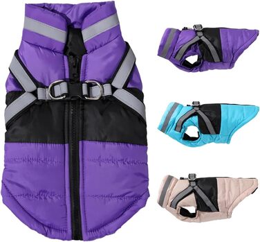 Водонепроникна куртка для собак на зиму, для малих та середніх порід, з кріпленням для повідка, для французьких бульдогів (Хакі, L)