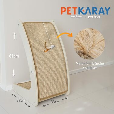 Дряпак для котів PETKARAY, вигнутий, сизалевий, з іграшкою-мишкою та котячою м'ятою, для домашніх котів, напольний