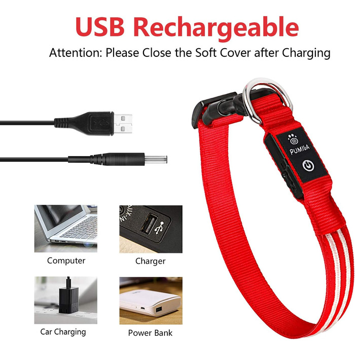 Світлодіодне нашийник для собак PCoTllar, зарядний, 3 режими світіння, регульований, водонепроникний, для малих, середніх та великих собак, блакитний, L (48-60 см)