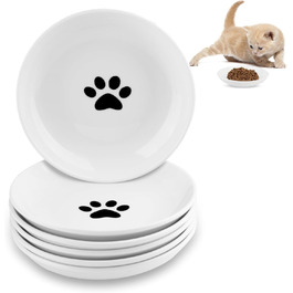 Набір мисок для котів CROUTE 6 шт. з кераміки - широкі миски для котів, анти-високочування, білий колір, з принтом лапки