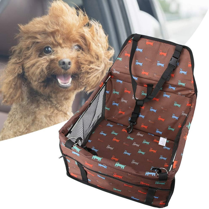 Зручний автокрісло для собак Lyrlody, 3-в-1, з підсумком, дихаючий, з ременями безпеки (колір: коричневий)