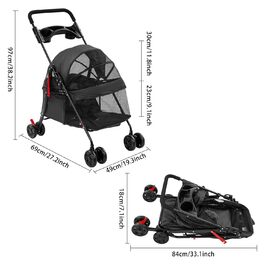 Складаний візок для собак до 18 кг, бугі для маленьких собак та котів (чорний) з гальмом