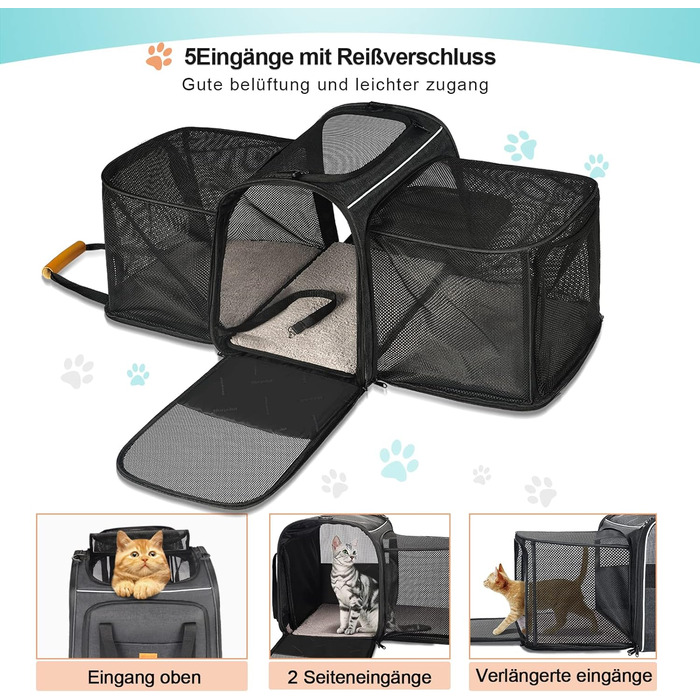 Транспортна переноска для котів Morpilot, велика, 45x33x36 см, розширювана, для 2 котів/собак/щенят, підходить для авіаперельотів, сіра