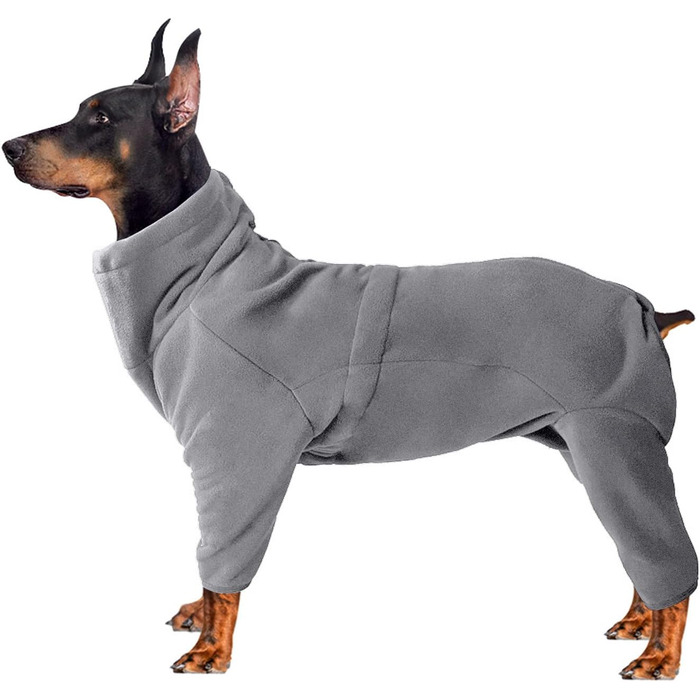 Теплий флісовий халат для собак, цільнотілий, з чотирма лапами, з регулюванням та блискавкою, зимовий одяг, ідеальний для домашніх тварин, собак, середніх та великих порід, сірий-XXL