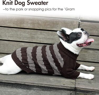 Теплий в'язаний пуловер для собак маленьких порід з отвором для повідка - коричневий, для Ши-тцу, Мопса, з пітонами