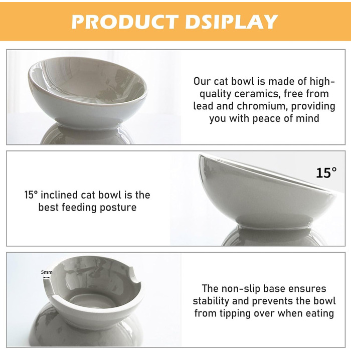 Підвищені годівниці для котів 2 шт. - керамічні миски для корму з захистом від перекидання, білі та сірі