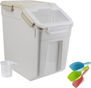 Контейнери для зберігання їжі з кришкою та колесами, 10 кг, великі, герметичні, для корму для собак та котів, борошна, мюслі, горіхів, бобів, з мірним стаканчиком та лопаткою, блакитні, 2 шт.