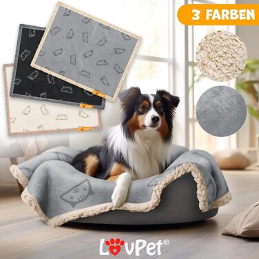 Lovpet® водонепроникна флісова ковдра для собак і котів 127x101 см, з 3 кісточками, для малих і середніх порід, двосторонній захист для дивана, сіра, машинне прання