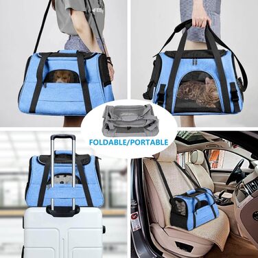 Транспортна переноска для собак та котів, складна, з м'якою підстилкою (блакитна)