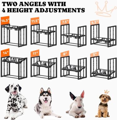 Підвищені годівниці для собак великих порід – металеві годівниці з 3 регульованими рівнями висоти, стійкий підставник для великих та екстра-великих собак (Об'єм: 5 чашок*2), чорний – без килимка