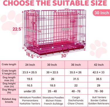 Клітка для собак HOMEY PET 76,2 см рожева, розкладна, для дому, з металевого дроту, знімний піддон