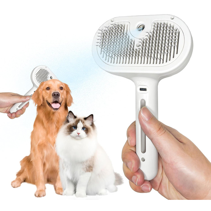 3 в 1 Парова щітка для котів та собак - видалення шерсті, зволоження, боротьба з випаданням. Підходить для довгої та короткої шерсті.
