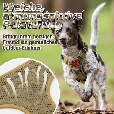 Нашийник для собак Rabbitgoo середнього розміру, анти-тяговильний, регульований з ручкою, міцний, з металевими пряжками, для піших прогулянок (M, L), камуфляжний, коричневий