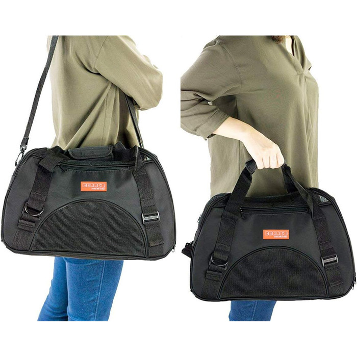 Транспортувальна сумка для тварин: котів, собак, кроликів, хом'яків. Чорна, розмір M (47x27x28 см) та L (44x30x20 см). Підходить для перельотів, вага до 5 кг. З плечовим ременем.