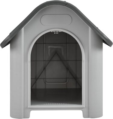 Будка для собак [en.casa] з даховим люком, 87x72x75,5 см, сіро-чорна, з ПВХ, укриття, пластиковий будиночок для собак