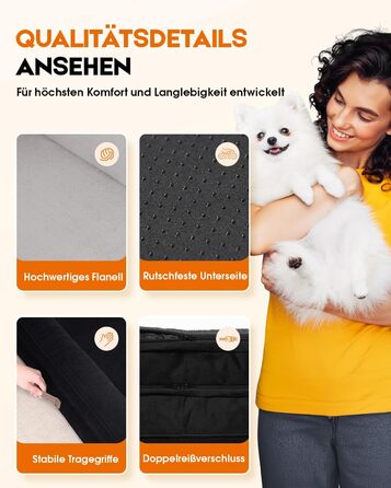 Ортопедичне ліжко для собак XL, корзина для собак, що стирається, з яєцеподібною піною, водонепроникний диван для собак з неслизьким дном та чотиристоронньою подушкою (Чорний, 117x76x19cm)