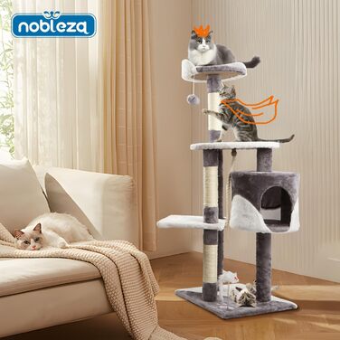 Котячий дряпак Nobleza 118,5 см, 3 платформи, 1 будиночок, помпон, іграшка, сірий
