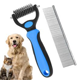 Бурштук для видалення ковтунів у котів, гребінець для собак, двосторонній гребінець для котів під час линьки | Догляд за домашніми тваринами, щільна, пряма щітка, двостороння, сталевий гребінець для довгошерстих котів