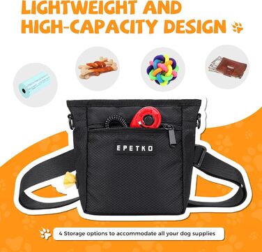 Чорна сумка для ласощів для собак великого об'єму з регульованим ремінцем та міцним магнітним закриттям