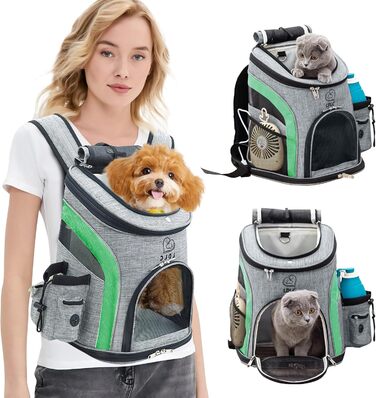 PETCUTE Рюкзак для собак та котів, дихаючий, з внутрішнім ременем безпеки, регульований, з бічними кишенями, для подорожей, прогулянок, зеленого кольору