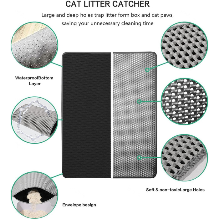 Килимок для котячого туалету XXL, двошаровий, водонепроникний, 60x90 см/116x66 см, легке чищення, бежевий