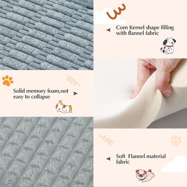 Килимок для собак IEUUMLER, м'який, з memory foam, 100x80 см (Full Grey, XL)