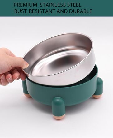Набір мисок для котів та собак з нержавіючої сталі, 2 шт. (білий та зелений). Зручний дизайн, антиковзаюча основа, легко миються, для котів та маленьких собак