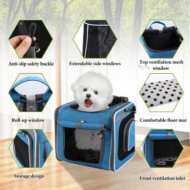 Корзина для собак на велосипед, складна та розширювана, 4-в-1, з сітчастими віконцями та захистом від дощу, для котів та собак до 10 кг (Блакитна)