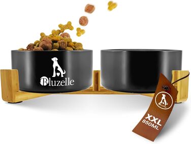 Набір мисок для собак та котів Bluzelle Balance Bowl XXL (2 шт., 850 мл) з кераміки та бамбука, антиковзні, для сухого та вологого корму, білий та чорний