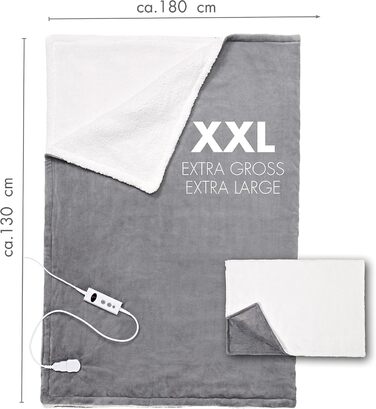 Електрична гріюча ковдра Promed з автовимкненням, 180x130 см, 10 температурних режимів, для шиї, плечей та спини (сіра/біла)