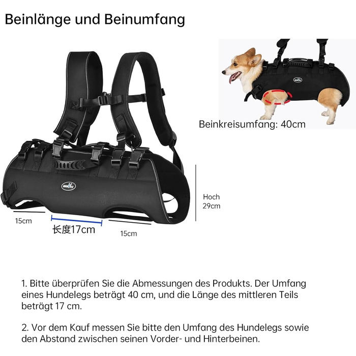 Рюкзак-переноска для собак, собачий поводок-переноска для маленьких собак, регульовані дихаючі ремені, ідеально підходить для собак з обмеженими можливостями, розмір (4–8) кг (2XL, Чорний)